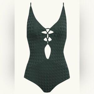 acacia swimwear Dark Green Textured Cutout One-Piece Swimsuit